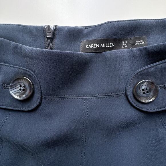 Karen Millen Navy Blue A-Line Flared Skirt US 6 | Button Waist Detail | Elegant - Picture 3 of 13